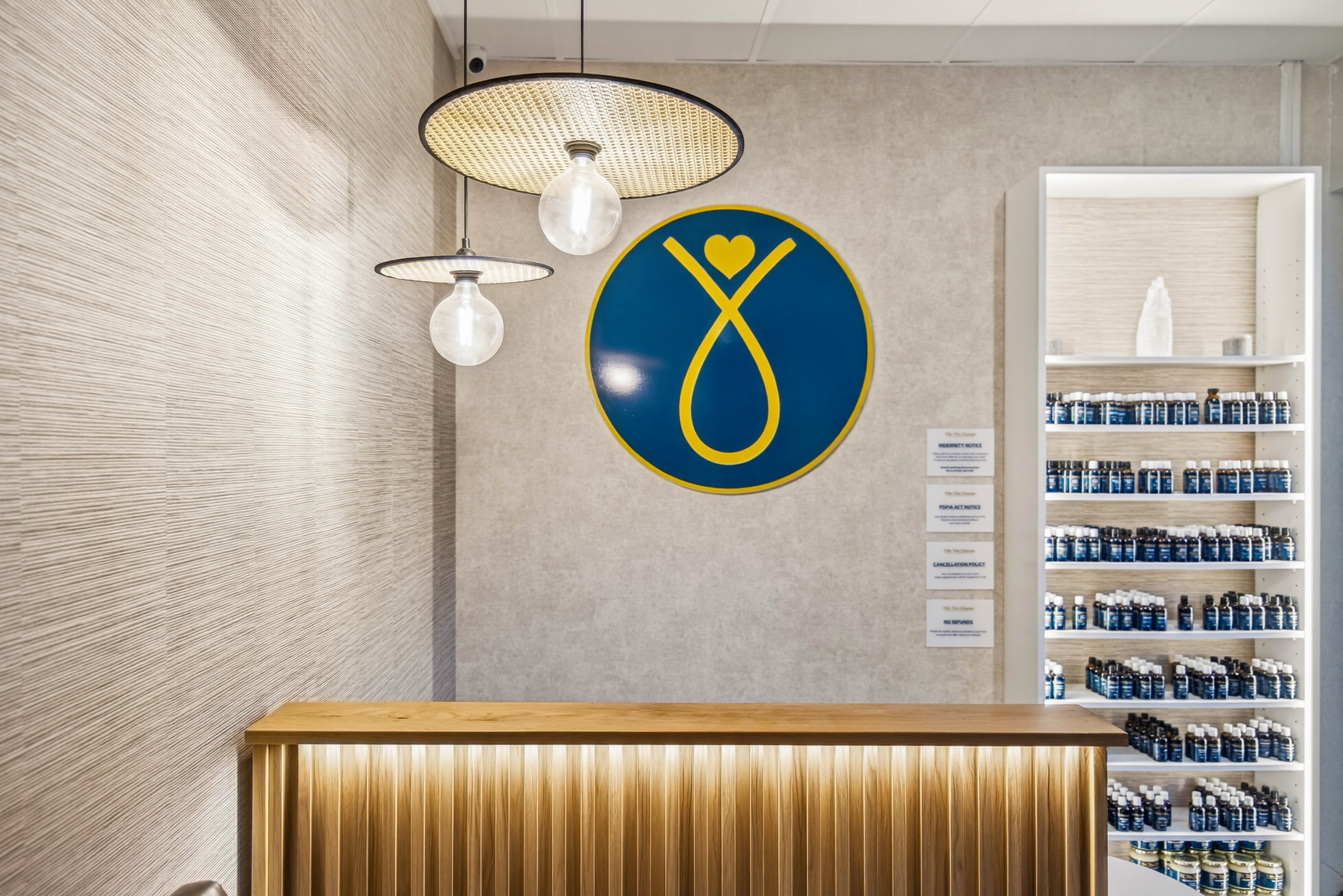 Reception counter with pendant lights