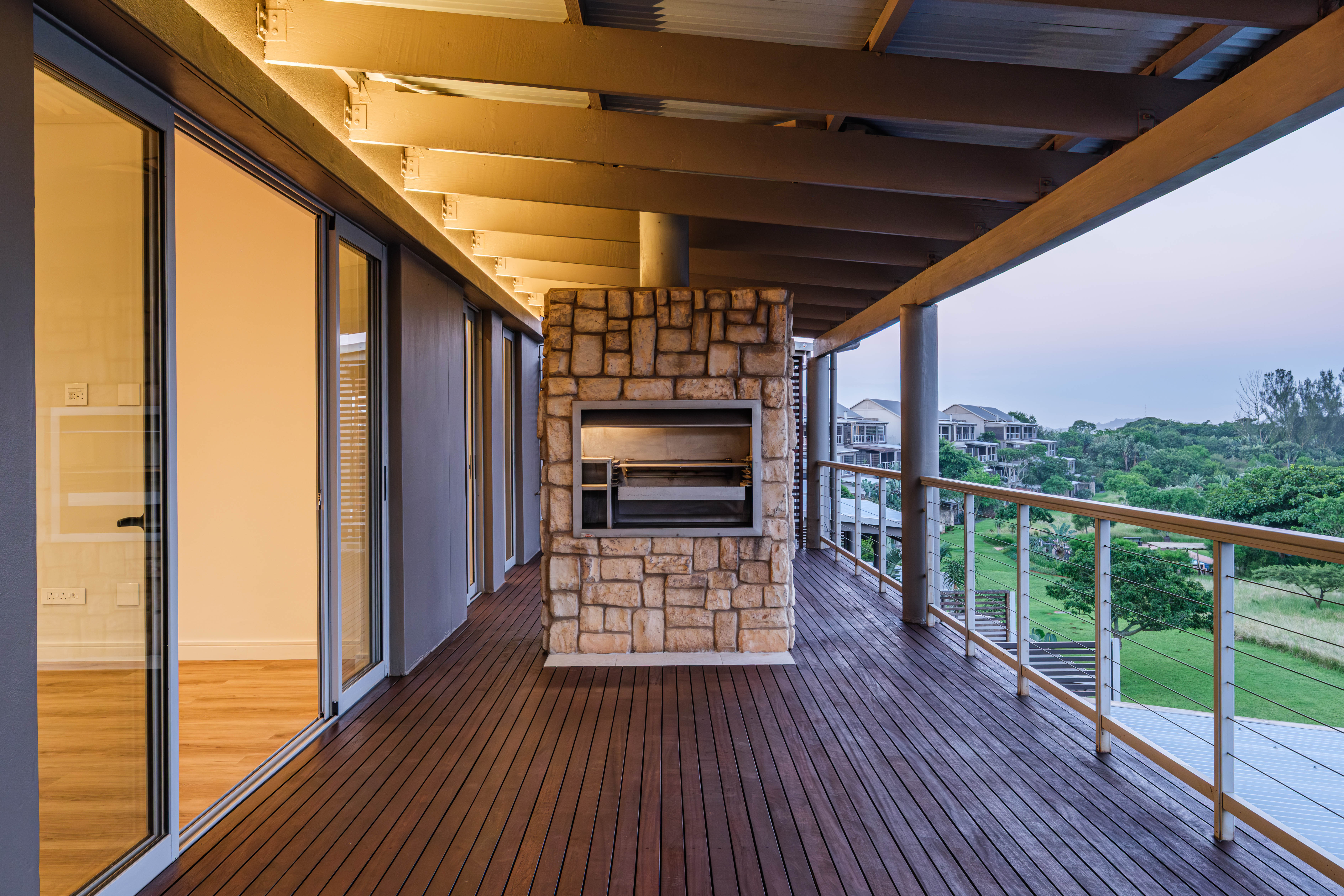Deck and outdoor braai at dusk